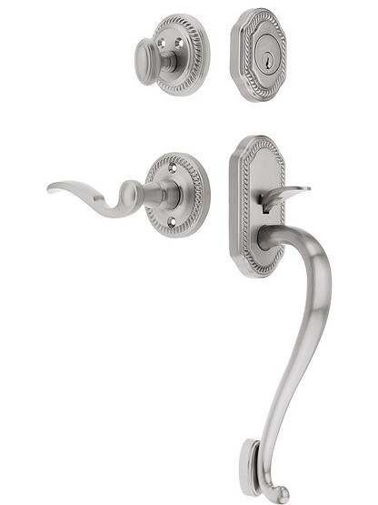 Newport Entry Lock Set in Satin Nickel Finish with Right-Handed Bellagio Lever and